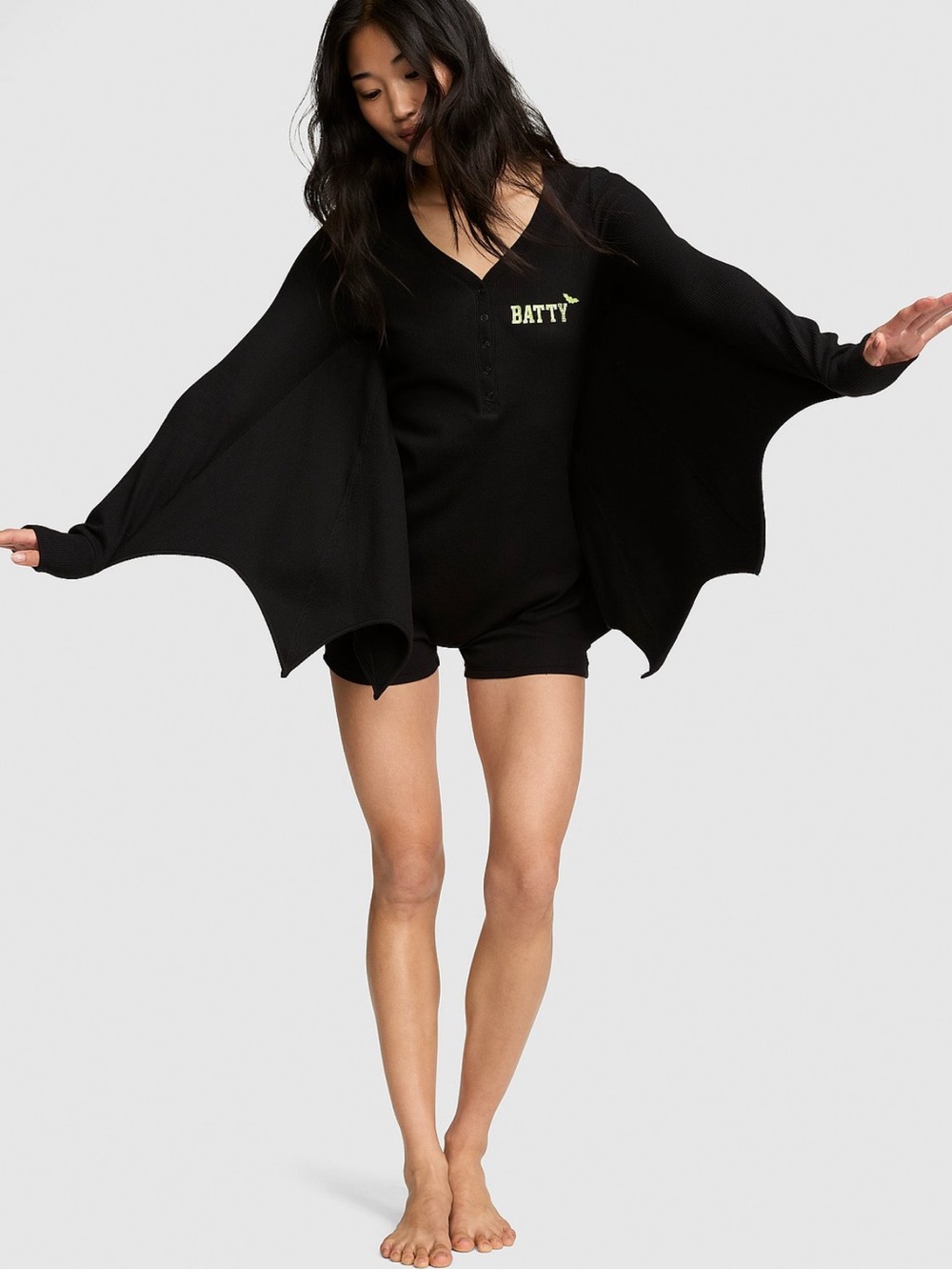 New Black Victoria’s Secret PINK Halloween Romper Batty Onesie Bat Costume
